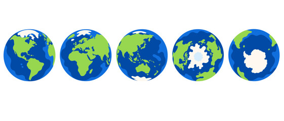 Set of Earth globes showing continents and polar regions © Artstock