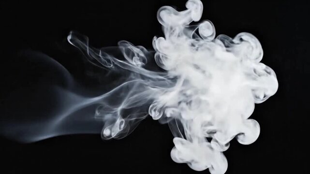 White Smoke Cloud Expanding Rapidly on a Black Background