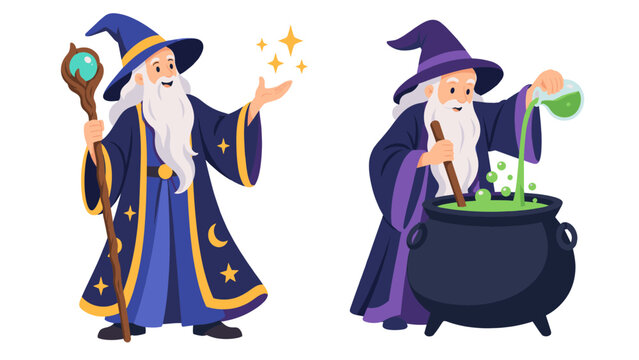 Wizards conjuring magic and brewing a green potion
