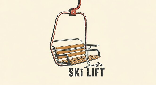 Ski lift chair illustration features clean retro lines and warm cream background.