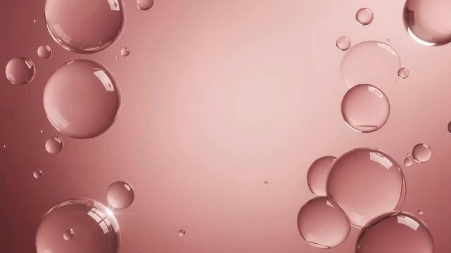 Elegant 3D video background with transparent pink serum bubbles floating gently to form a frame around empty space, perfect for luxury cosmetic, skincare, and beauty product showcase