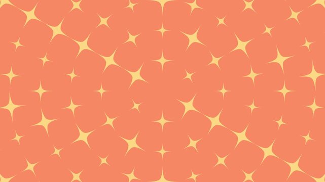 Golden sparkle stars rotating on orange background seamless loop