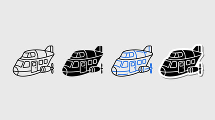 Airship Gondola Icon Variations: Line Art, Solid, Blue Highlighted, and Sticker Styles © BestFren