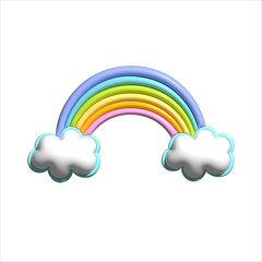 Obraz premium 3D Rainbow with clouds cute glossy pastel vector Illustration for kids design and nursery decor