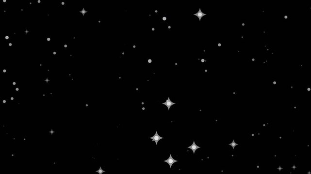 Silver starry sky overlay, stars twinkling with shooting stars crossing the frame, seamless looping black background element for christmas, winter and new year videos