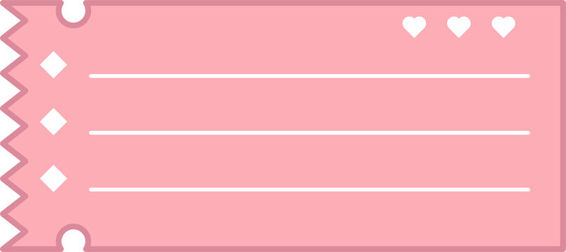 Cute pink ticket frame border with hearts for journaling sticky note