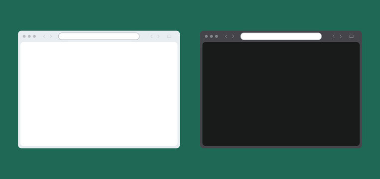 Blank Web Browser Window UI Mockup Set in Light and Dark Mode Vector Illustration