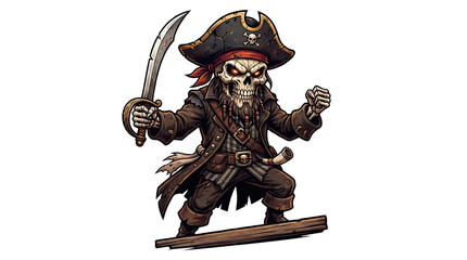 Fototapeta premium Pirate Skeleton Character with Cutlass and Blunderbuss