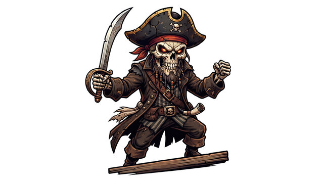 Pirate Skeleton Character with Cutlass and Blunderbuss