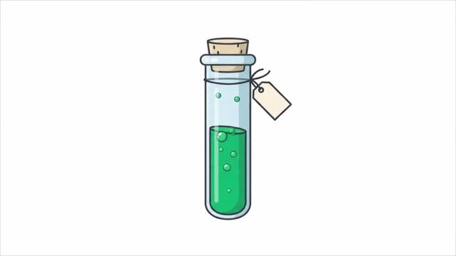 Glass Test Tube With Green Liquid And Cork Stopper Illustration.