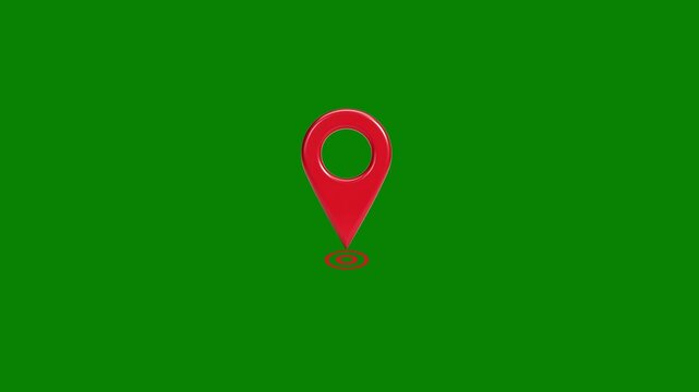 Red glowing location pin icon with animated ripple effect on green background for navigation and map design