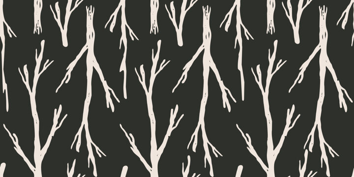 Hand-Drawn White Branch Pattern on Dark Gray Background