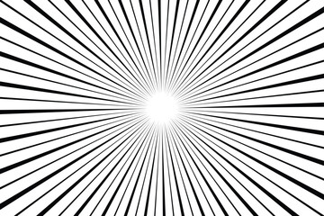 Fototapeta premium Dynamic black and white manga speed lines radiating from a central point, creating a dramatic motion burst effect