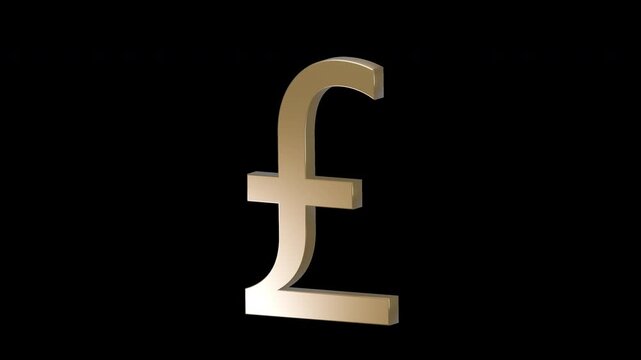 Gold British pound currency symbol looping animation on transparent background
