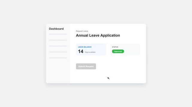 Employee Annual Leave Application Dashboard Interface