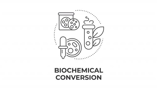 Biochemical conversion animated line concept icon. Green tech industrial biotechnology. Renewable feedstock processing. Flat linear graphic motion. Minimalist black outline animation