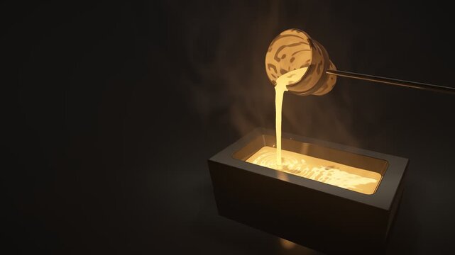 Molten Gold Pour Casting Bullion Ingot In Foundry Animation