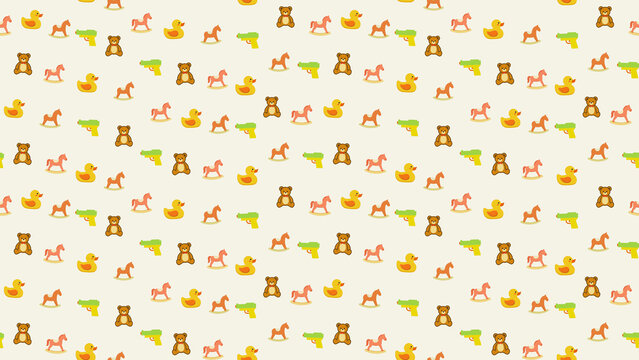 Seamless pattern of teddy bears, rocking horses, rubber ducks