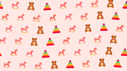 Obraz premium Teddy bear and rocking horse seamless pattern