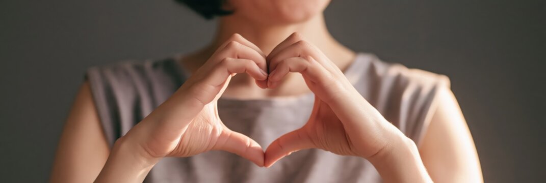 Heart shape gesture made by a woman with hands to show love and affection for kindness support
