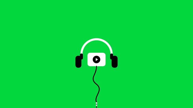Animated video icon with headphones on green screen