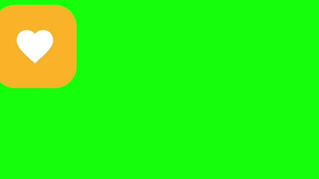 Like Heart Icon hopping across the screen on a rounded square chip, Green Screen Loop Animation