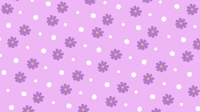 Abstract purple flower and dot pattern moving across the frame