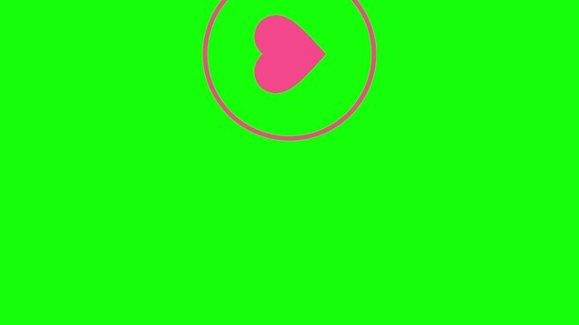 Like Heart Icon orbiting the screen counterclockwise inside a ring frame, Green Screen Loop Animation