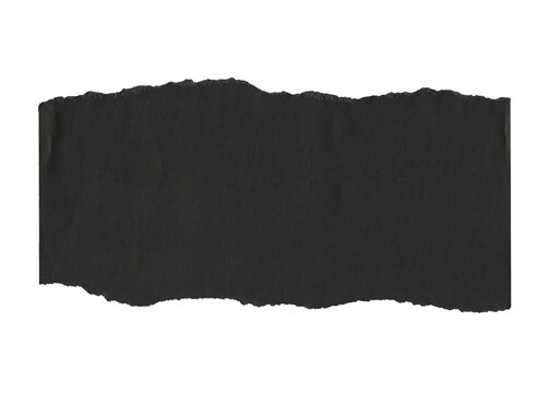 Strip of crumpled black paper with torn edges texture isolated. Old antique sheet paper with space for text.