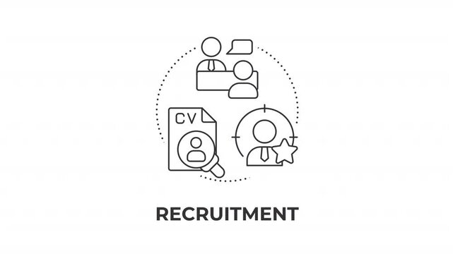 Recruitment animated line concept icon. Strategic workforce planning initiatives. Attracting high performing professionals. Flat linear graphic motion. Minimalist black outline animation