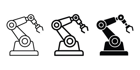 Industrial robot icon line art vector, bold outline and silhouette design © MST
