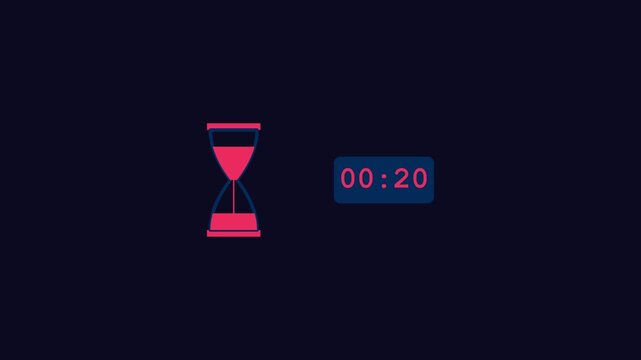 Minimalist digital hourglass animation counting down
