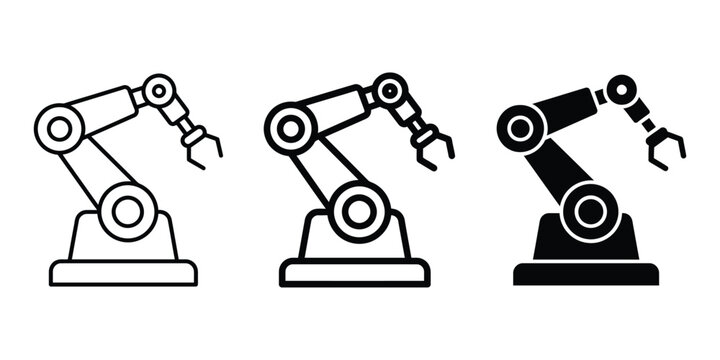 Industrial robot icon line art vector, bold outline and silhouette design