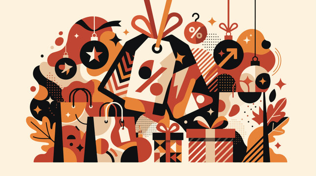 Sale vector graphic illustration featuring shopping bags and discounts with autumn colors