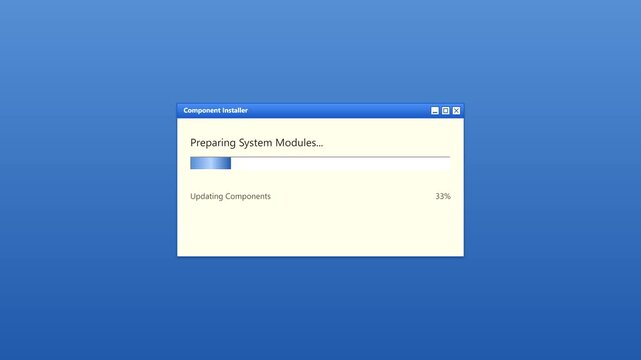 Software installation progress bar loading on computer screen
