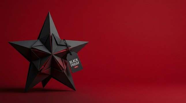 Geometric faceted red star on a deep red background with dramatic lighting