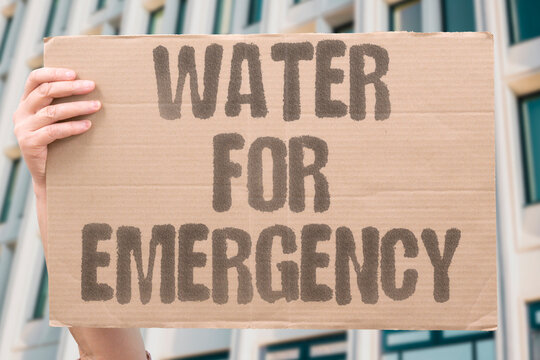 "Water for emergency" Store clean drinking supply. WATER. DRINK. STORE. SUPPLY.