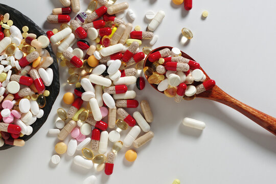 Assorted colorful medical pills background