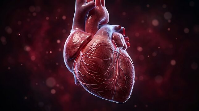 Anatomical human heart on dark background