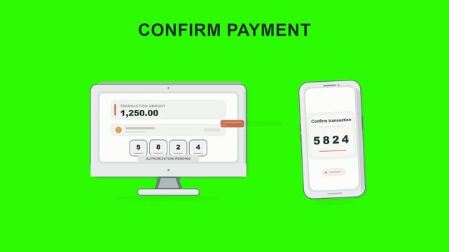 Online payment, banking and digital transaction with computer, smartphone and green screen background. Security, electronic finance and ecommerce with mobile app, authentication and money transfer