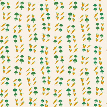 Seamless pattern of broccoli and carrots