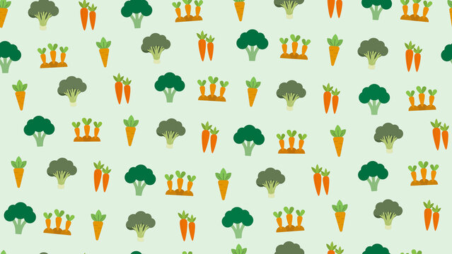 Seamless pattern of cartoon broccoli and carrots