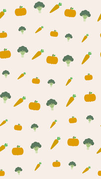 Seamless pattern of pumpkins, broccoli, and carrots