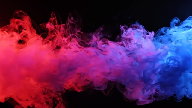 Red and blue ink collision in water: abstract smoke background, with vibrant color swirls