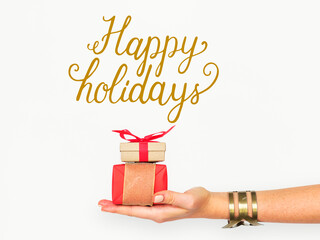 Obraz premium Happy holidays cheerful greeting word