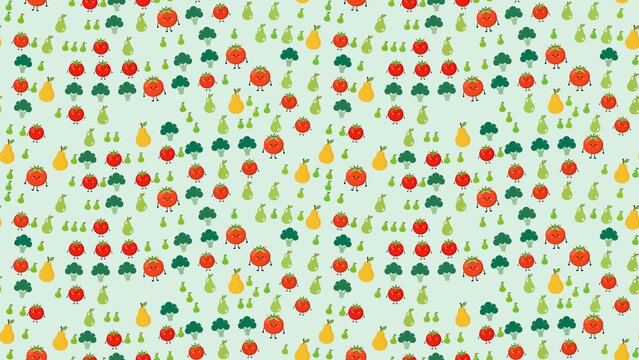 Cartoon fruits and vegetables pattern