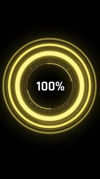 Animated glowing progress circles with percentage indicators during loading sequences in dark space