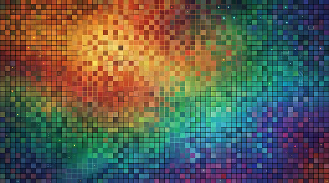 Colorful mosaic grid pattern with vibrant rainbow colors