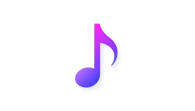 Stylized musical note icon gradient pink purple blue bottom plain white background subtle shadow three-dimensional effect modern design symbolizing music sound visually appealing digital media music