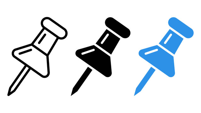 Set of push pin icons in different styles, office stationery symbol, vector illustration